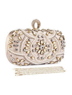 UBORSE Crystal Beaded Clutch Evening Bags for Women Formal Bridal Wedding Clutch Purse Prom Cocktail Party Handbags