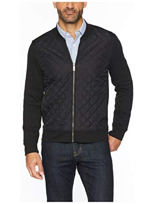 Perry Ellis Men's Quilted Mix Media Knit Jacket