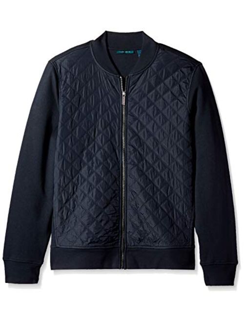 Perry Ellis Men's Quilted Mix Media Knit Jacket