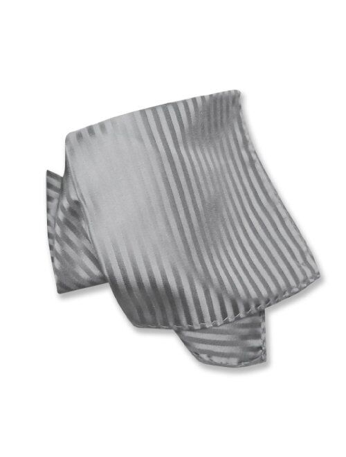 Vesuvio Napoli Men's Dress Vest & Necktie Silver Grey Vertical Striped Design Gray Neck Tie Set