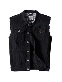 Heihuohua Men's Casual Button-Down Denim Vest Trucker Jean Jacket