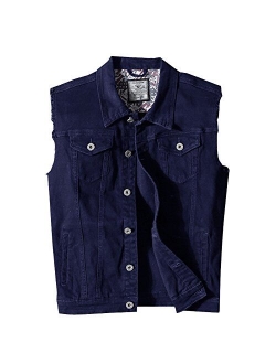 Heihuohua Men's Casual Button-Down Denim Vest Trucker Jean Jacket