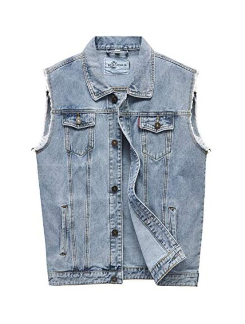 Heihuohua Men's Casual Button-Down Denim Vest Trucker Jean Jacket