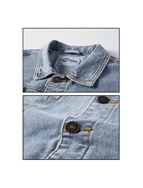 Heihuohua Men's Casual Button-Down Denim Vest Trucker Jean Jacket