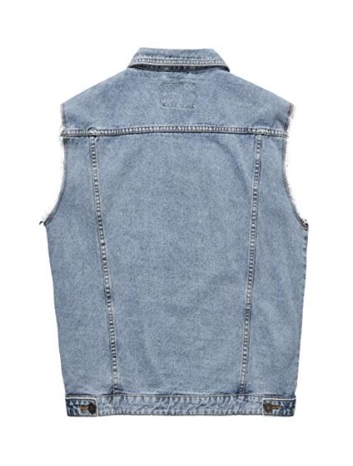 Heihuohua Men's Casual Button-Down Denim Vest Trucker Jean Jacket