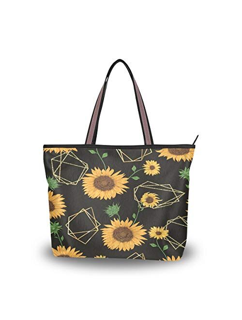 ZOEO Sunflower Black Large Tote Bags Women Summer Handbags with Zipper Shopper Bag for Mother Day Christmas Gifts for Mom