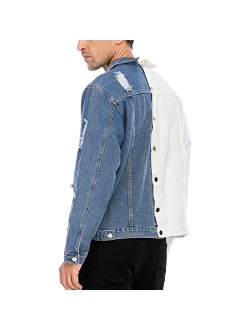 LZLER Jean Jacket for Men,Separable Left&Right Ripped Slim Fit Mens Denim Jacket