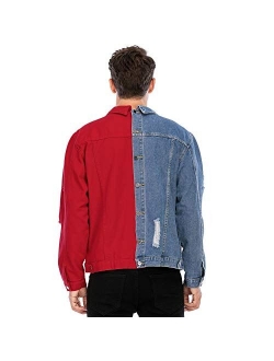 LZLER Jean Jacket for Men,Separable Left&Right Ripped Slim Fit Mens Denim Jacket