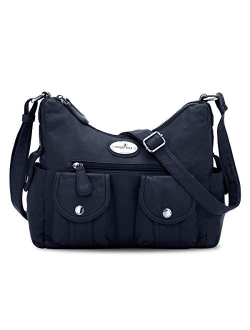 Multi Pocket Crossbody Bag for Women, Ultra Soft Washed Vegan Leather Shoulder Purse