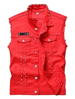 DSDZ Men's Punk Denim Vest Sleeveless Jean Jackets With Rivets