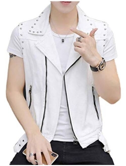 DSDZ Men's Punk Denim Vest Sleeveless Jean Jackets With Rivets