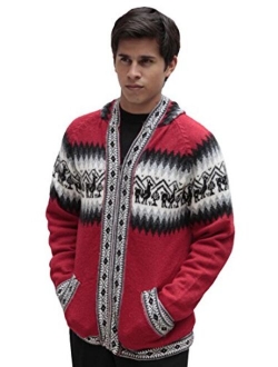 Mens Alpaca Wool Knitted Jacket Hooded Hood Sweater - Little Llamas Design