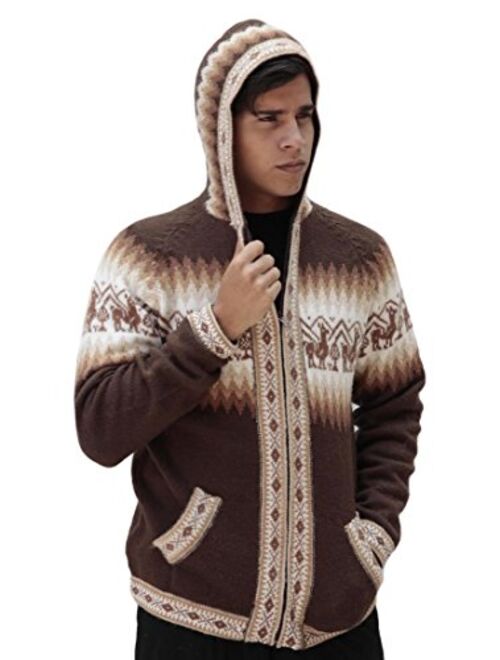 Mens Alpaca Wool Knitted Jacket Hooded Hood Sweater - Little Llamas Design