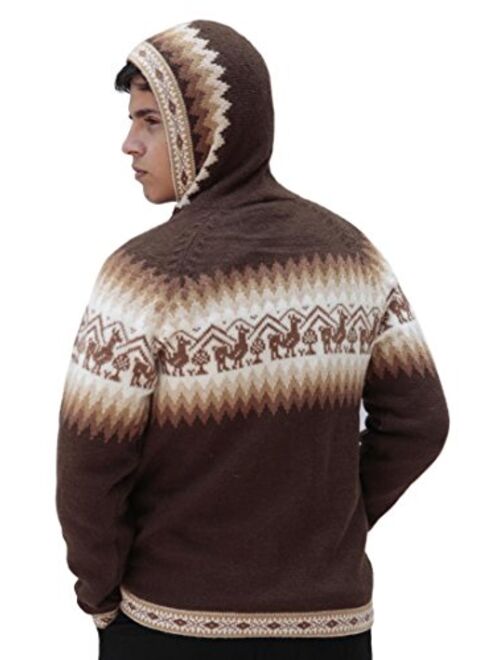 Mens Alpaca Wool Knitted Jacket Hooded Hood Sweater - Little Llamas Design