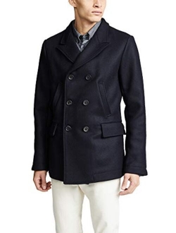 Men's Wool Double Breasted Bond Peacoat with Leather Details