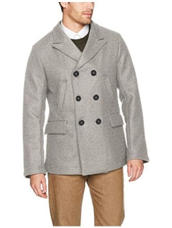 Men's Wool Double Breasted Bond Peacoat with Leather Details