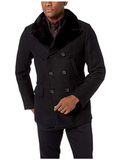 Men's Wool Double Breasted Bond Peacoat with Leather Details