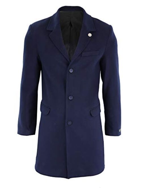 TruClothing.com Mens 3/4 Long Crombie Overcoat Jacket Wool Feel Coat Peaky Blinders Slim Fit