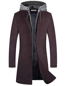 Men's Wool Coats Blend Trench Long Pea Coat Winter Single Breasted Slim Fit