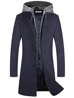 Men's Wool Coats Blend Trench Long Pea Coat Winter Single Breasted Slim Fit