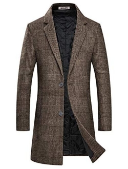 Men's Wool Coats Blend Trench Long Pea Coat Winter Single Breasted Slim Fit