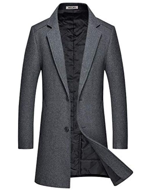 Men's Wool Coats Blend Trench Long Pea Coat Winter Single Breasted Slim Fit