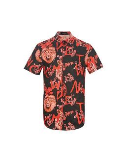 Men Dragon Animal 3D Printing Casual Button Down Shirt Funny Graphic Short Sleeve Hawaiian Shirts