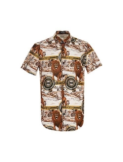 Men Dragon Animal 3D Printing Casual Button Down Shirt Funny Graphic Short Sleeve Hawaiian Shirts