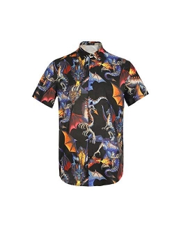 Men Dragon Animal 3D Printing Casual Button Down Shirt Funny Graphic Short Sleeve Hawaiian Shirts