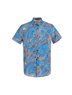 Men Dragon Animal 3D Printing Casual Button Down Shirt Funny Graphic Short Sleeve Hawaiian Shirts