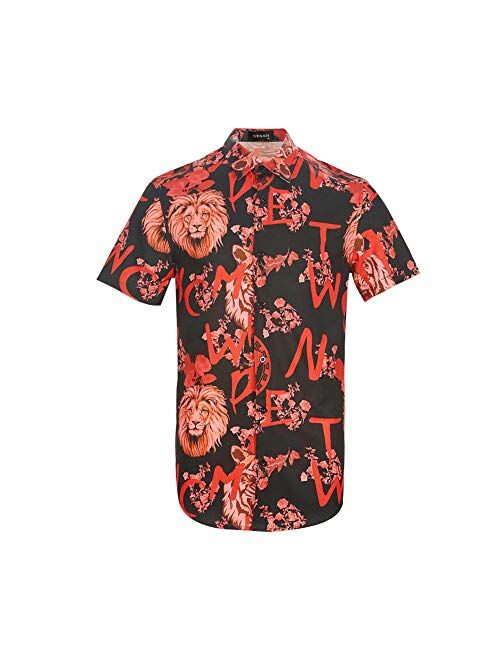 Men Dragon Animal 3D Printing Casual Button Down Shirt Funny Graphic Short Sleeve Hawaiian Shirts