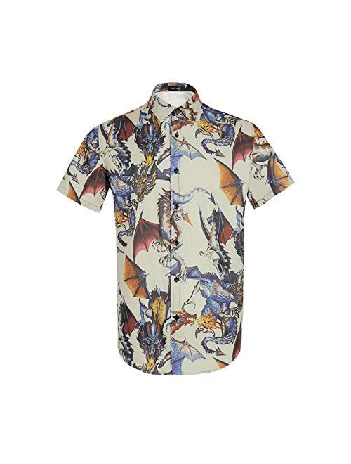 Men Dragon Animal 3D Printing Casual Button Down Shirt Funny Graphic Short Sleeve Hawaiian Shirts