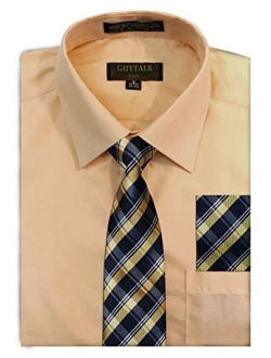 Guytalk Mens Dress Shirt with Matching Tie and Handkerchief(30 Colors, XS-5XL)