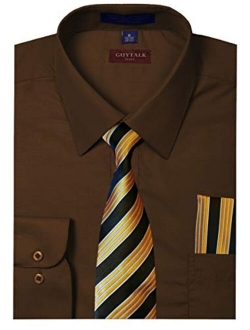 Guytalk Mens Dress Shirt with Matching Tie and Handkerchief(30 Colors, XS-5XL)