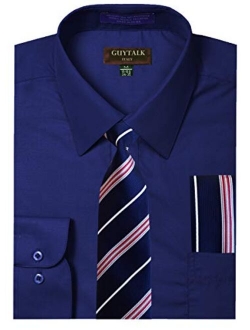 Guytalk Mens Dress Shirt with Matching Tie and Handkerchief(30 Colors, XS-5XL)