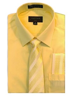 Guytalk Mens Dress Shirt with Matching Tie and Handkerchief(30 Colors, XS-5XL)