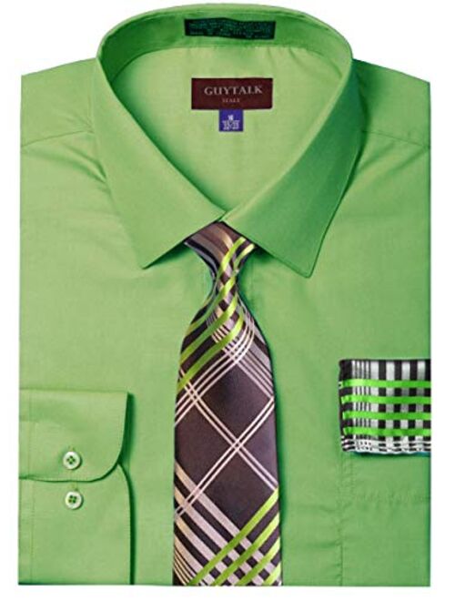 Guytalk Mens Dress Shirt with Matching Tie and Handkerchief(30 Colors, XS-5XL)