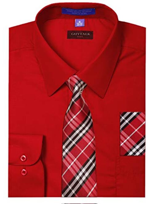 Guytalk Mens Dress Shirt with Matching Tie and Handkerchief(30 Colors, XS-5XL)