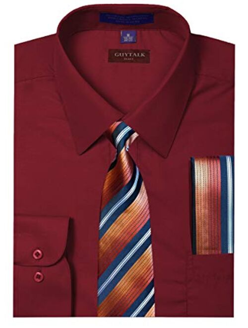 Guytalk Mens Dress Shirt with Matching Tie and Handkerchief(30 Colors, XS-5XL)