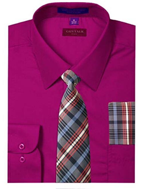 Guytalk Mens Dress Shirt with Matching Tie and Handkerchief(30 Colors, XS-5XL)