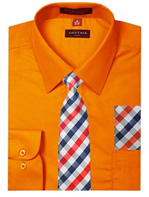 Guytalk Mens Dress Shirt with Matching Tie and Handkerchief(30 Colors, XS-5XL)