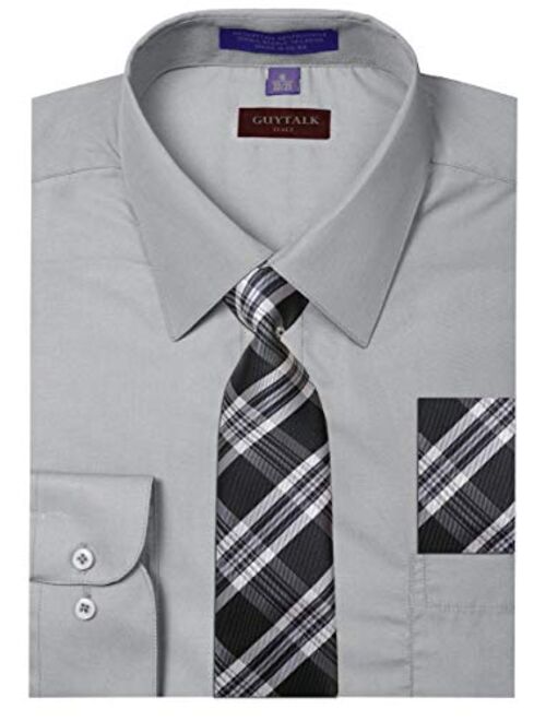 Guytalk Mens Dress Shirt with Matching Tie and Handkerchief(30 Colors, XS-5XL)