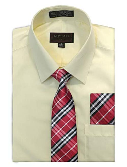 Guytalk Mens Dress Shirt with Matching Tie and Handkerchief(30 Colors, XS-5XL)