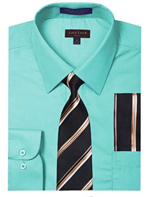 Guytalk Mens Dress Shirt with Matching Tie and Handkerchief(30 Colors, XS-5XL)