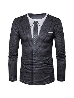 GRATJCIN Men's 3D-Print Realistic Suit Tuxedo Long Sleeve T-Shirt