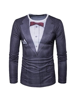 GRATJCIN Men's 3D-Print Realistic Suit Tuxedo Long Sleeve T-Shirt