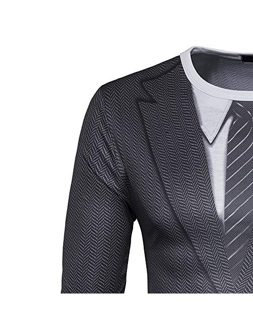 GRATJCIN Men's 3D-Print Realistic Suit Tuxedo Long Sleeve T-Shirt