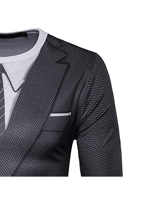 GRATJCIN Men's 3D-Print Realistic Suit Tuxedo Long Sleeve T-Shirt