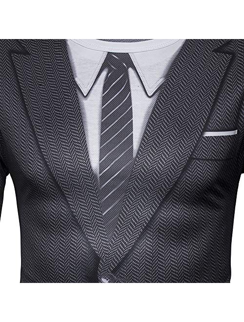 GRATJCIN Men's 3D-Print Realistic Suit Tuxedo Long Sleeve T-Shirt