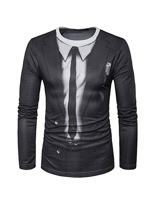 GRATJCIN Men's 3D-Print Realistic Suit Tuxedo Long Sleeve T-Shirt